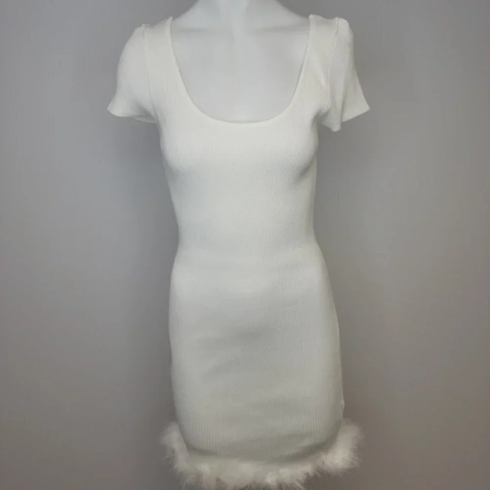Fashion Nova Feather Trim Ribbed Dress - Picture 2 of 4